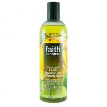 Гель для душа Пена для ванны натуральная Faith in nature с экстрактами Ананаса и Лайма, 400мл